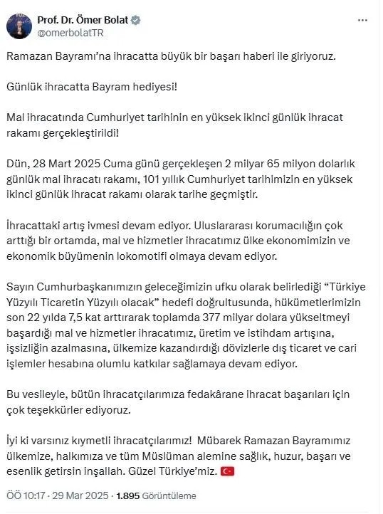Günlük ihracatta Bayram hediyesi! Bakan açıkladı